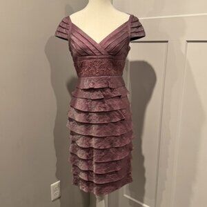 Vintage Arianna Papell Occasions Women's Dusty Rose Tiered Beaded Dress Size 4